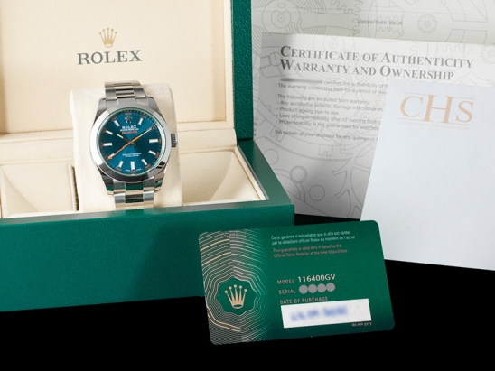 Rolex Milgauss Green Crystal Z-Blue Dial 116400GV